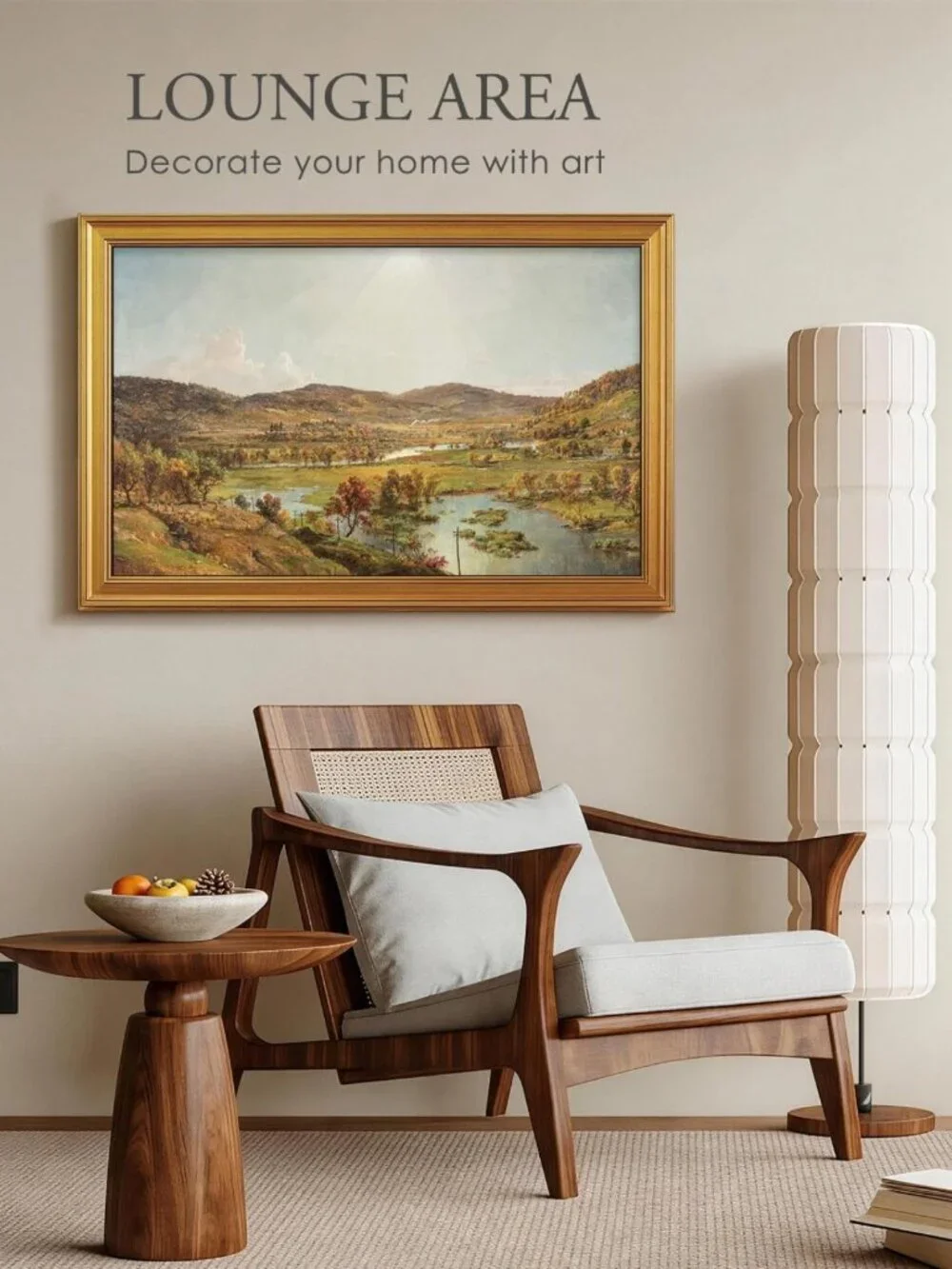 Large Gold Framed Autumn River Valley Wall Art - 24x36 Inch Home Decor